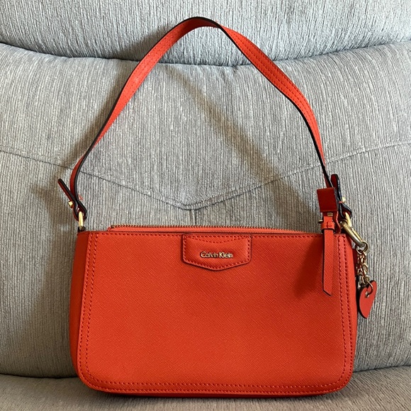 Calvin Klein Handbags - Calvin Klein Vibrant Orange Saffiano Shoulder Bag